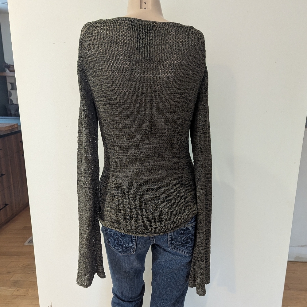 Dark green/Kaki Elegant Scoop Neck Knit Sweater with long Bell sleves XS fit S - Picture 3 of 8